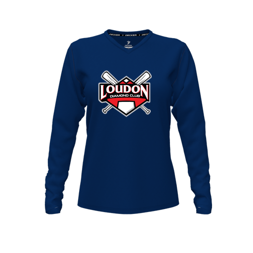 [FTLVCFNV-FYXS-LOGO1] Decker Comfort T-Shirt (Female Youth XS, Navy, V Neck, Logo 1, Long Sleeve)