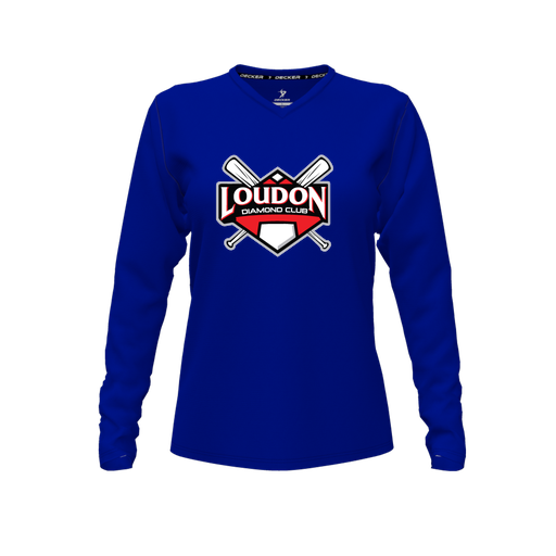 [FTLVCFRY-FYXS-LOGO1] Decker Comfort T-Shirt (Female Youth XS, Royal, V Neck, Logo 1, Long Sleeve)