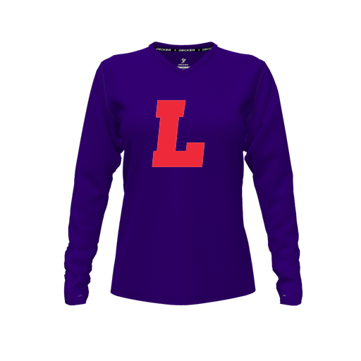 [FTLVCFPP-FYXS-LOGO2] Decker Comfort T-Shirt (Female Youth XS, Purple, V Neck, Logo 2, Long Sleeve)